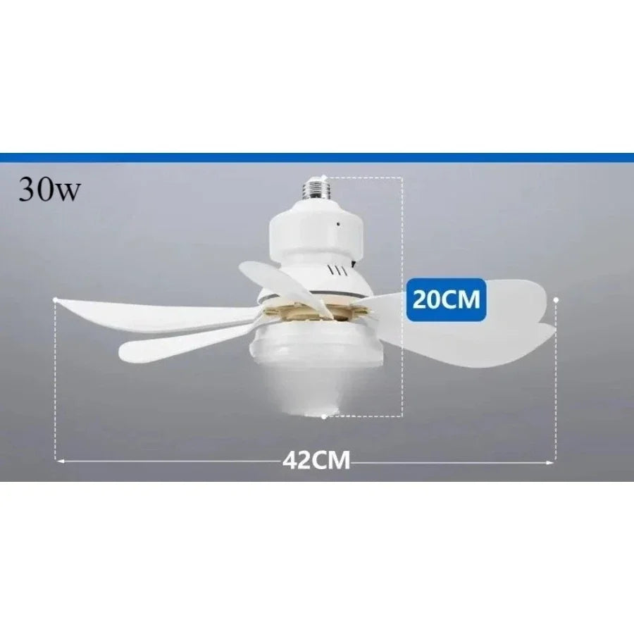 Ventilateur de Plafond LED 30W E27 Avec Télécommande pour Variateur d'Intensité, Adapté au Salon, au Bureau et à un Usage Domestique 85-265V